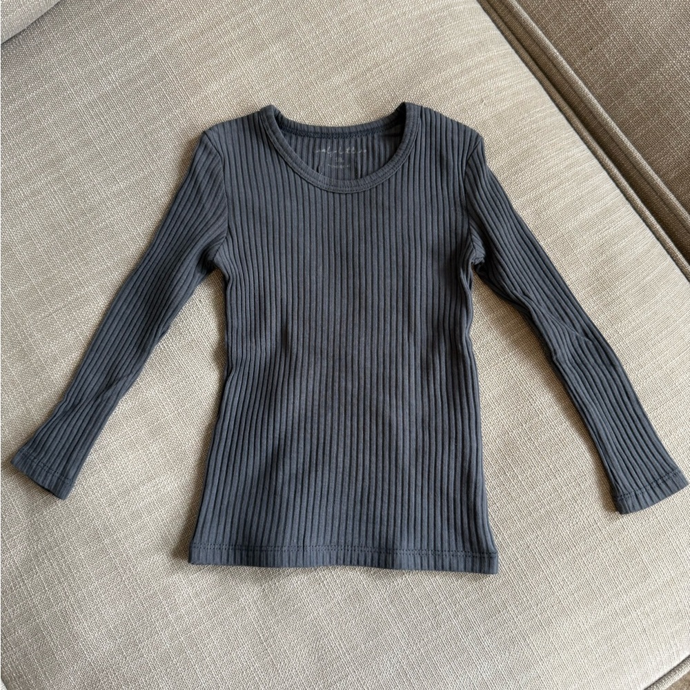 LOVELY LITTLES Slate Ribbed Long-Sleeve Crewneck Top Charcoal 6-9m